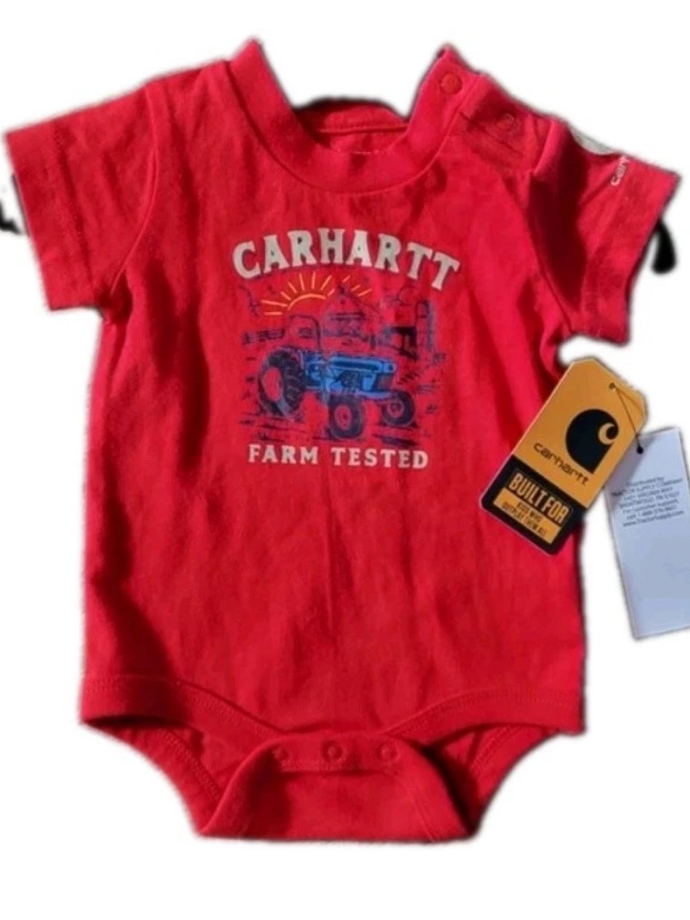 Carhartt FARM TESTED Red Graphic Baby Bodyshirt 1pc Western Cowboy Granola